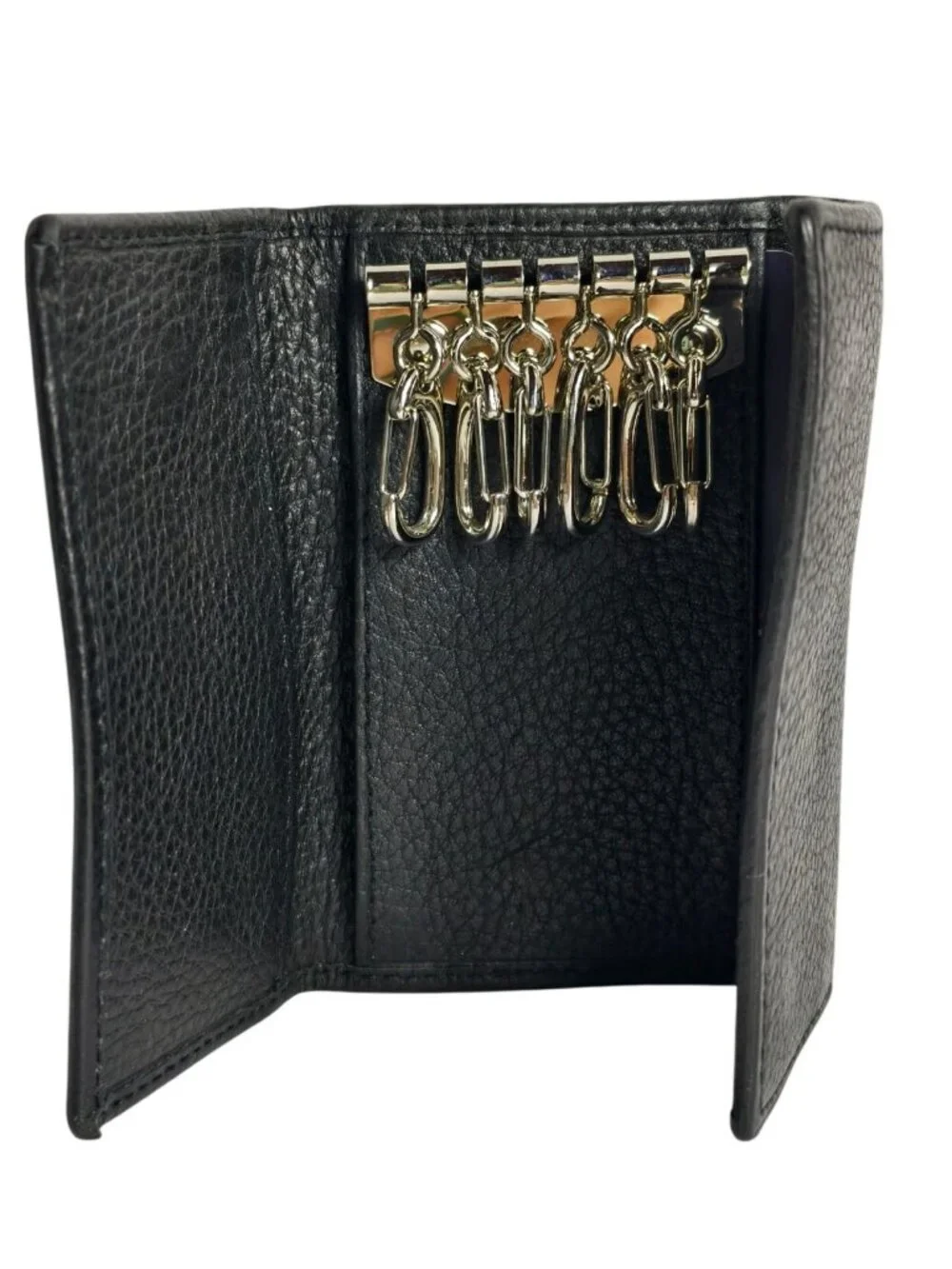 Genuine Leather Men's Black Key Case Keychain Wallet 6 Key Hooks PURITAN New